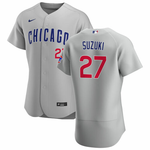 Men's Chicago Cubs #27 Seiya Suzuki Grey Flex Base Stitched Jersey