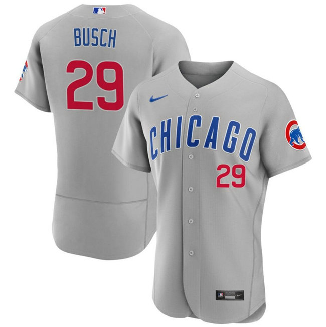 Men's Chicago Cubs #29 Michael Busch Grey Flex Base Stitched Baseball Jersey