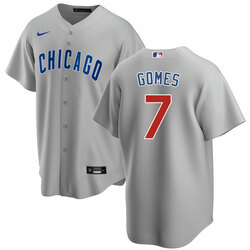 Men's Chicago Cubs #7 Yan Gomes Grey Cool Base Stitched Baseball Jersey
