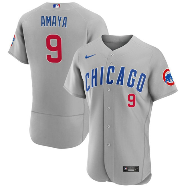 Men's Chicago Cubs #9 Miguel Amaya Grey Flex Base Stitched Baseball Jersey