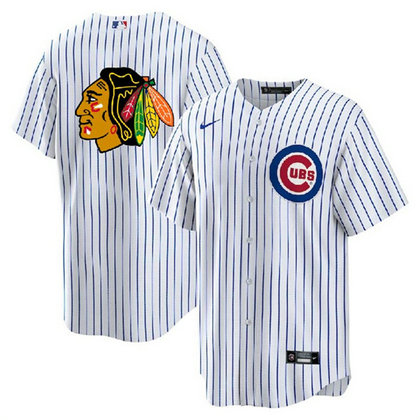 Men's Chicago Cubs & Blackhawks White Cool Base Stitched Baseball Jersey