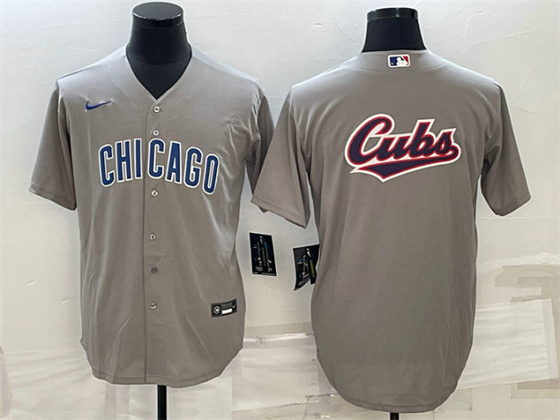 Men's Chicago Cubs Grey Team Big Logo Cool Base Stitched Jersey