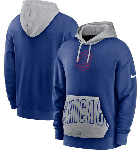 Men's Chicago Cubs Nike Royal Gray Heritage Tri Blend Pullover Hoodie