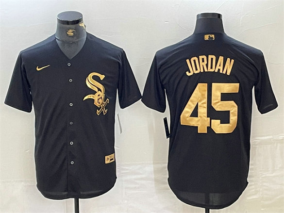 Men's Chicago White Sox #45 Michael Jordan Black Cool Base Stitched Jersey