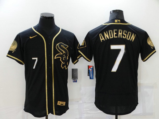 Men's Chicago White Sox #7 Tim Anderson Black 2021 Golden Edition Stitched Flex Base Nike Jersey