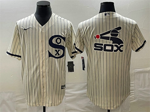 Men's Chicago White Sox Cream Team Big Logo Cool Base Stitched Jersey