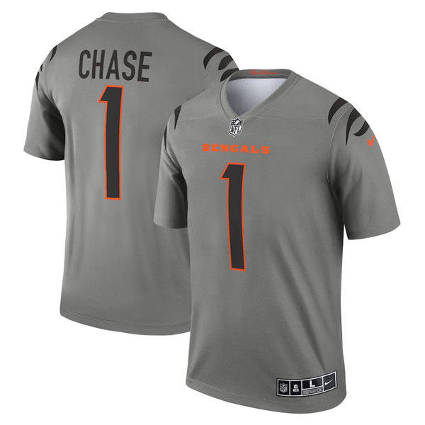Men's Cincinnati Bengals #1 Ja'Marr Chase Gray Stitched Football Jersey