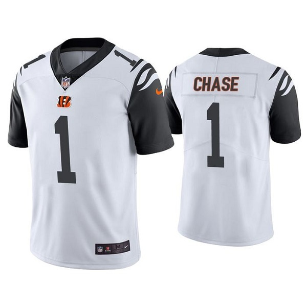 Men's Cincinnati Bengals #1 Ja'Marr Chase White Color Rush Stitched Jersey1