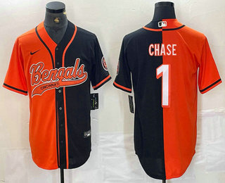 Men's Cincinnati Bengals #1 JaMarr Chase Orange Black Two Tone Cool Base Stitched Baseball Jersey