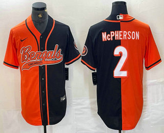 Men's Cincinnati Bengals #2 Evan McPherson Orange Black Two Tone Cool Base Stitched Baseball Jersey