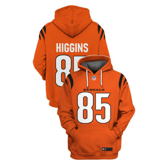 Men's Cincinnati Bengals #85 Tee Higgins 2021 Orange Pullover Hoodie