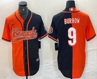 Men's Cincinnati Bengals #9 Joe Burrow Orange Black Two Tone Cool Base Stitched Baseball Jersey
