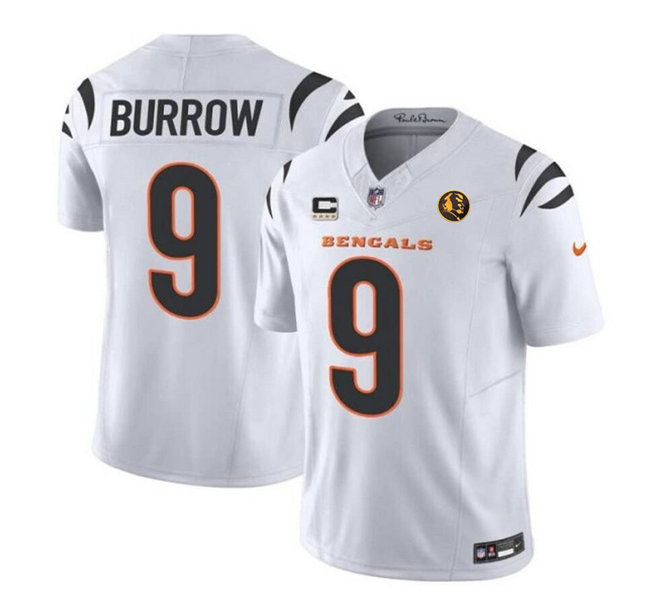 Men's Cincinnati Bengals #9 Joe Burrow White 2023 F.U.S.E. With 4-Star C Patch And John Madden Patch Vapor Limited Stitched Football Jersey
