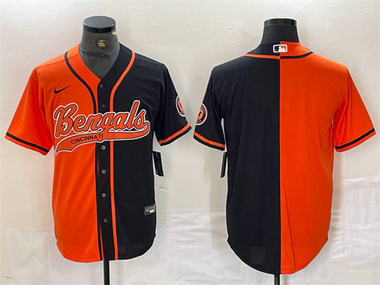 Men's Cincinnati Bengals Blank Black Orange Split With Patch Cool Base Stitched Baseball Jersey