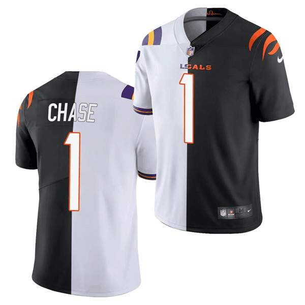 Men's Cincinnati Bengals Customized 2021 Black White Split Limited Stitched Jersey