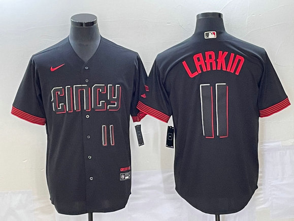 Men's Cincinnati Reds #11 Barry Larkin Black 2023 City Connect With Patch Stitched Jersey