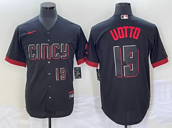 Men's Cincinnati Reds #19 Joey Votto 2023 City Connect Cool Base With Patch Stitched Baseball Jersey