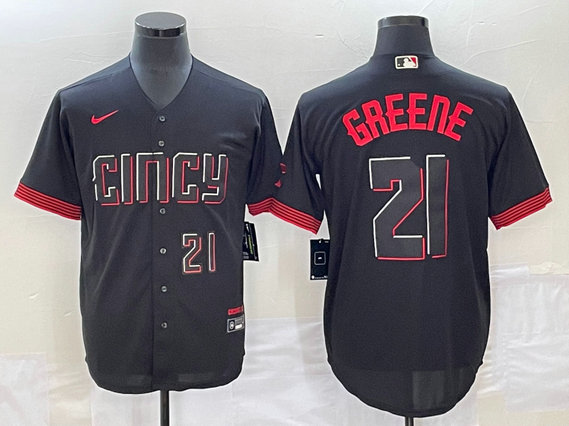 Men's Cincinnati Reds #21 Hunter Greene 2023 City Connect Cool Base With Patch Stitched Baseball Jersey