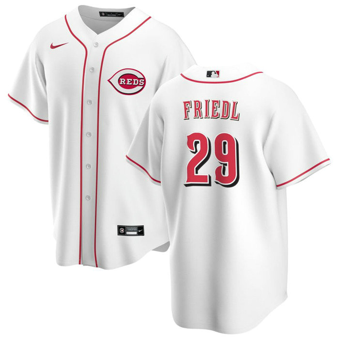 Men's Cincinnati Reds #29 TJ Friedl White Cool Base Stitched Baseball Jersey