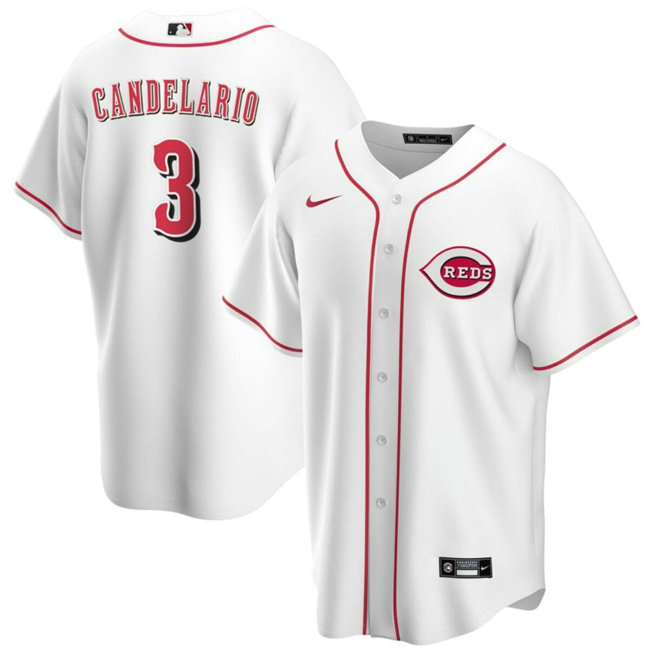 Men's Cincinnati Reds #3 Jeimer Candelario White Cool Base Stitched Baseball Jersey