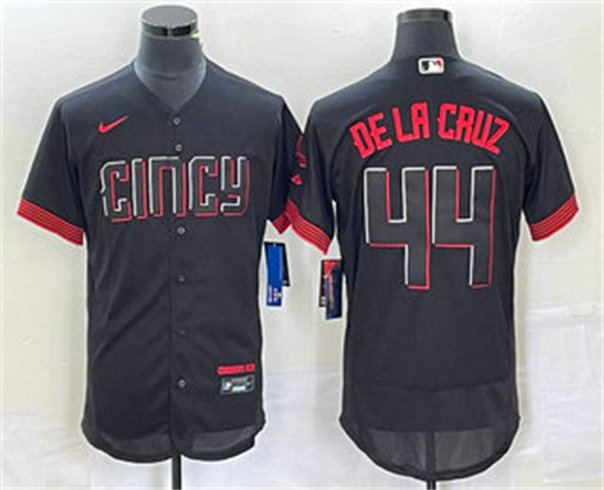 Men's Cincinnati Reds #44 Elly De La Cruz Black 2023 City Connect Flex Base Stitched Baseball Jersey