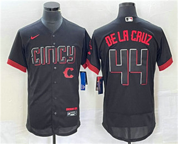 Men's Cincinnati Reds #44 Elly De La Cruz Black 2023 City Connect Flex Base Stitched Baseball Jersey1