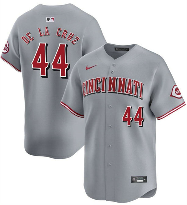 Men's Cincinnati Reds #44 Elly De La Cruz Grey Away Limited Stitched Baseball Jersey
