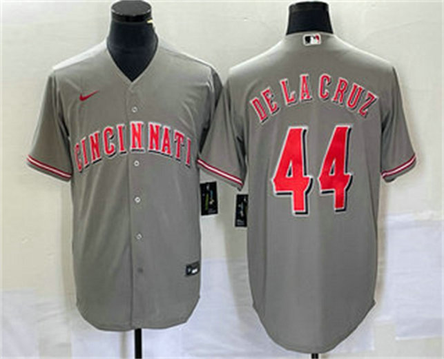 Men's Cincinnati Reds #44 Elly De La Cruz Grey Cool Base Stitched Baseball Jersey