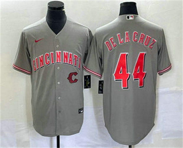 Men's Cincinnati Reds #44 Elly De La Cruz Grey Cool Base Stitched Baseball Jersey1