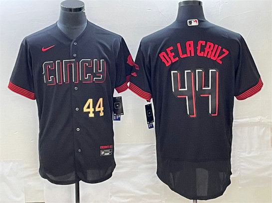 Men's Cincinnati Reds #44 Elly De La Cruz Number Black 2023 City Connect Cool Base Stitched Jersey