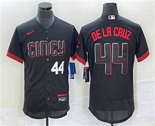 Men's Cincinnati Reds #44 Elly De La Cruz Number Black 2023 City Connect Flex Base Stitched Baseball Jersey