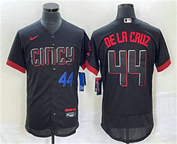 Men's Cincinnati Reds #44 Elly De La Cruz Number Black 2023 City Connect Flex Base Stitched Baseball Jersey1