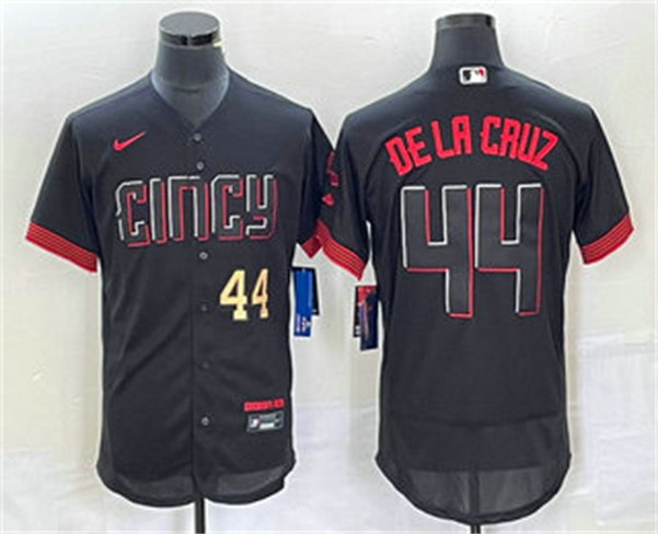 Men's Cincinnati Reds #44 Elly De La Cruz Number Black 2023 City Connect Flex Base Stitched Baseball Jersey2