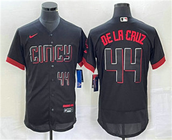 Men's Cincinnati Reds #44 Elly De La Cruz Number Black 2023 City Connect Flex Base Stitched Baseball Jersey3
