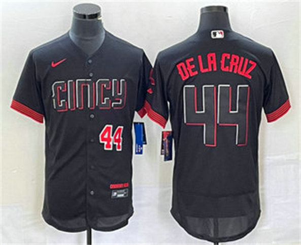 Men's Cincinnati Reds #44 Elly De La Cruz Number Black 2023 City Connect Flex Base Stitched Baseball Jersey4