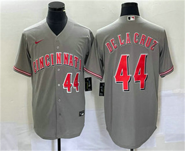 Men's Cincinnati Reds #44 Elly De La Cruz Number Grey Cool Base Stitched Baseball Jersey