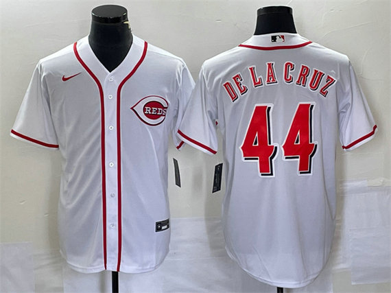 Men's Cincinnati Reds #44 Elly De La Cruz Number White Cool Base Stitched Baseball Jersey 1