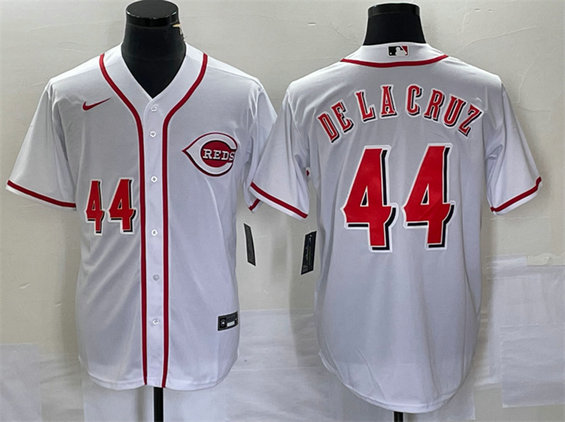 Men's Cincinnati Reds #44 Elly De La Cruz Number White Cool Base Stitched Baseball Jersey1