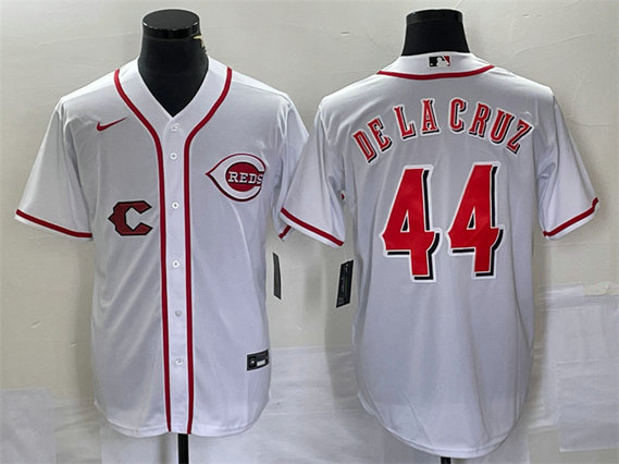 Men's Cincinnati Reds #44 Elly De La Cruz White Cool Base Stitched Baseball Jersey