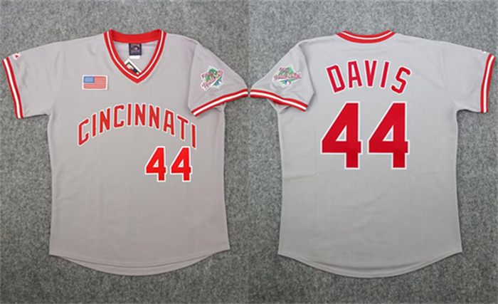 Men's Cincinnati Reds #44 Eric Davis Gray 1990 World Series Stitched Jersey