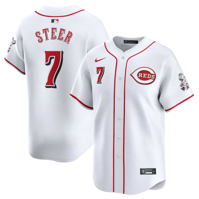 Men's Cincinnati Reds #7 Spencer Steer White Home Limited Stitched Baseball Jersey
