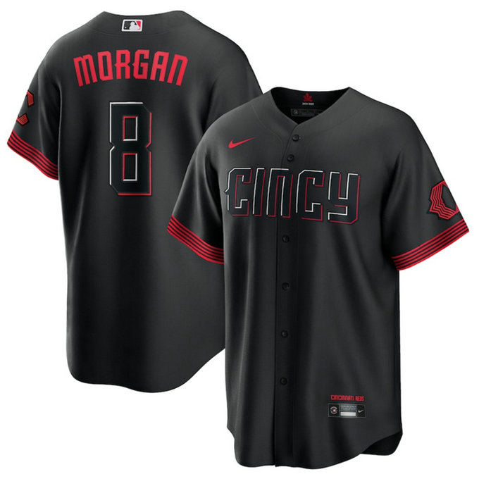 Men's Cincinnati Reds #8 Joe Morgan Black 2023 City Connect Stitched Jersey