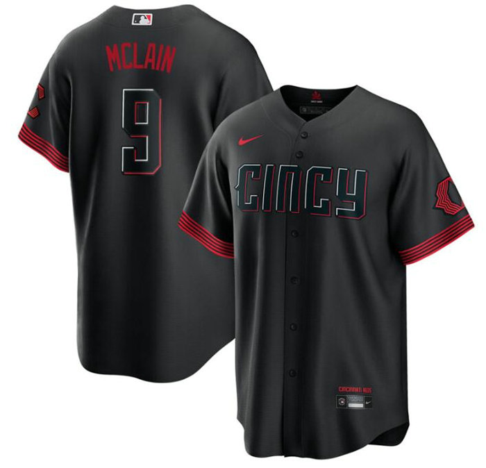 Men's Cincinnati Reds #9 Matt McLain Black 2023 City Connect Cool Base Stitched Baseball Jersey
