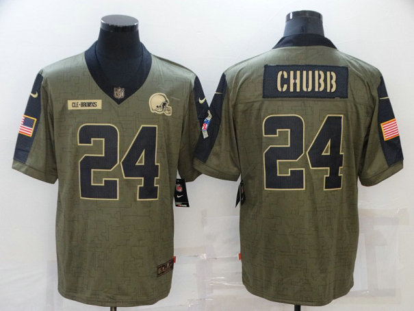 Men's Cleveland Browns #24 Nick Chubb Nike Olive 2021 Salute To Service Limited Player Jersey