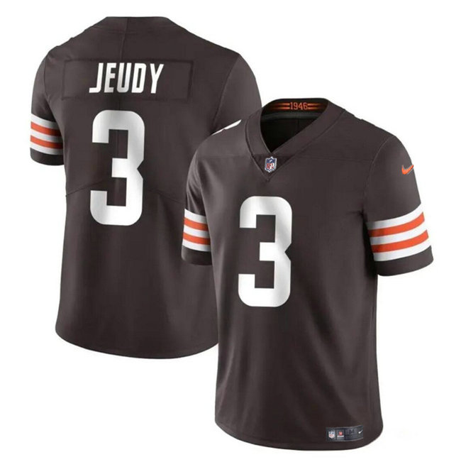 Men's Cleveland Browns #3 Jerry Jeudy Brown Vapor Limited Stitched Football Jersey