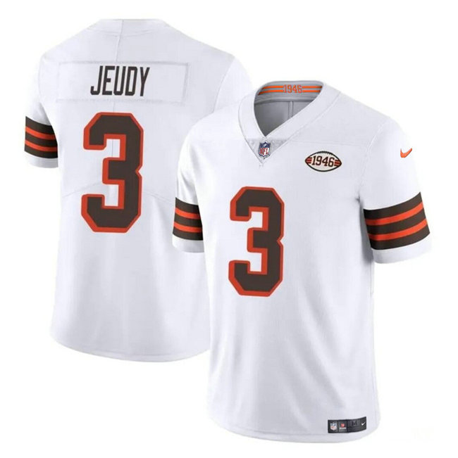 Men's Cleveland Browns #3 Jerry Jeudy White 1946 Collection Vapor Limited Stitched Football Jersey