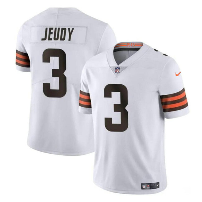 Men's Cleveland Browns #3 Jerry Jeudy White Vapor Limited Stitched Football Jersey