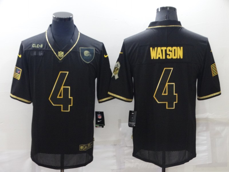 Men's Cleveland Browns #4 Deshaun Watson Black Gold Salute To Service Limited Stitched Jersey