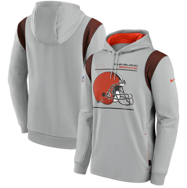 Men's Cleveland Browns 2021 Grey Sideline Logo Performance Pullover Hoodie