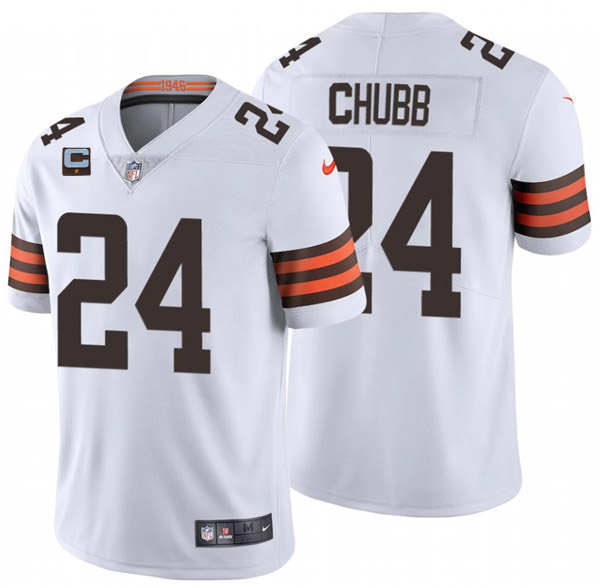 Men's Cleveland Browns 2022 #24 Nick Chubb White With 1-star C Patch Vapor Untouchable Limited NFL Stitched Jersey
